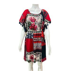 Anthropologie Vanessa Virginia Persian Rose Tassle Boho Dress XS Patchwork Red